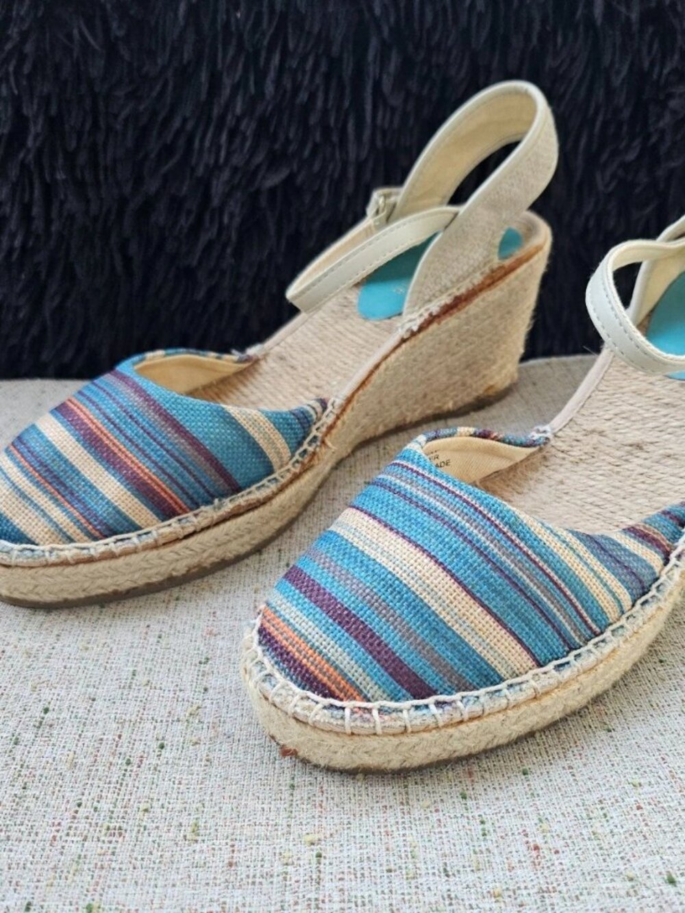 Easy Spirit Women Wedge Sandal Espadrille Turquoise Fabric Upper Shoe Size 9M